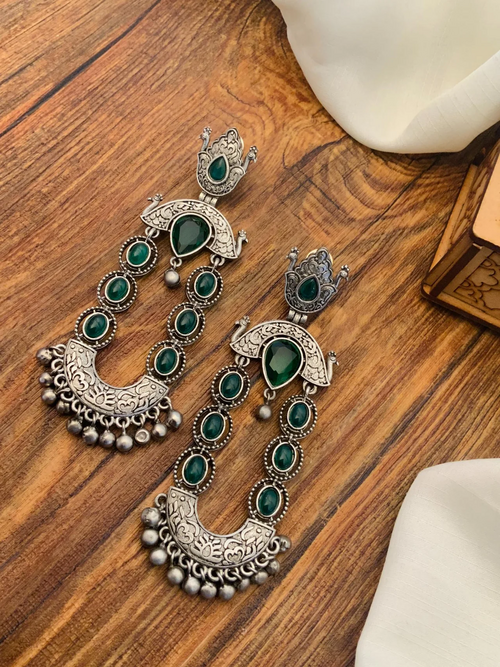 Long Peacock German Silver Earrings