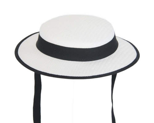 Small white & black boater hat