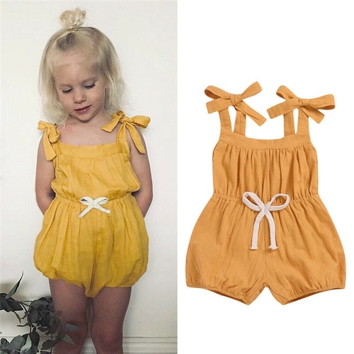 Summer Casual Kids Baby Girl Solid Strap Romper