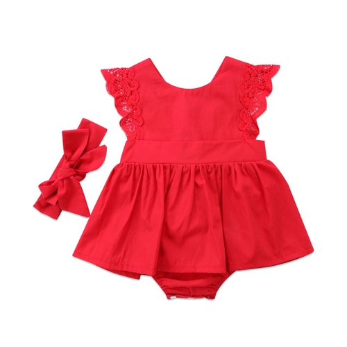 2Pcs Bright Red Lace Charming Newborn Baby