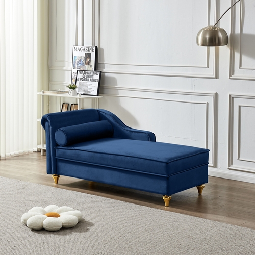 Modern Upholstery Chaise Lounge Chair with Storage Velvet (Navy Blue)