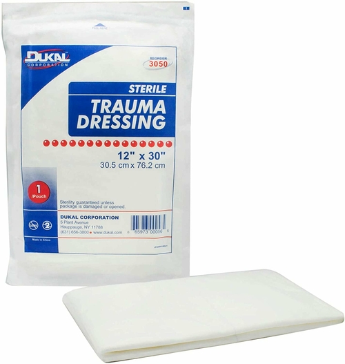 Dukal Case of 25 NonWoven Trauma Dressing, White 12" x 30". Rectangle