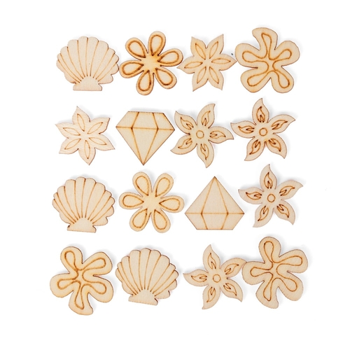 50pcs/set Nature Wooden Carved Shell Flower