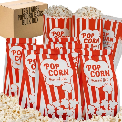 Popcorn Bags 2oz   Bulk Pack of 125   Large White & Red Individual Pop