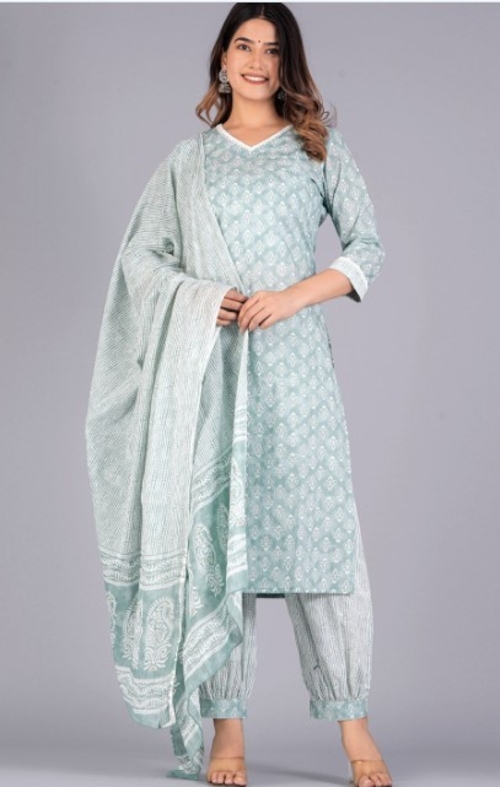 Floral Printed Regular Pure Cotton Straight Kurta With Salwar &