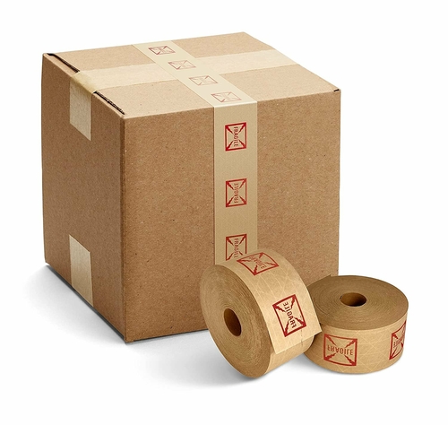 10 Rolls of “Fragile” Reinforced Water Activated Tape 3" x 600. Gummed