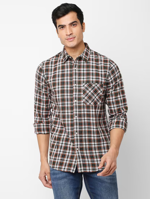 Mens Checks Casual Shirt (Size-L) (Color-Olive)
