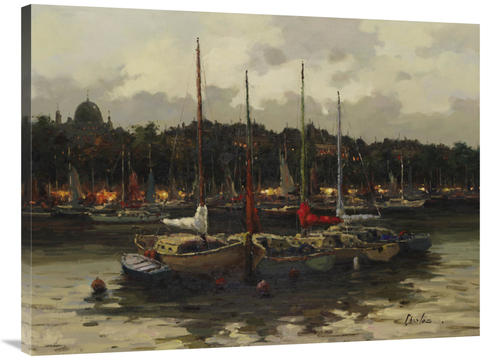 Global Gallery GCS-132462-3040-142 30 x 40 in. Boats At Night Art Prin