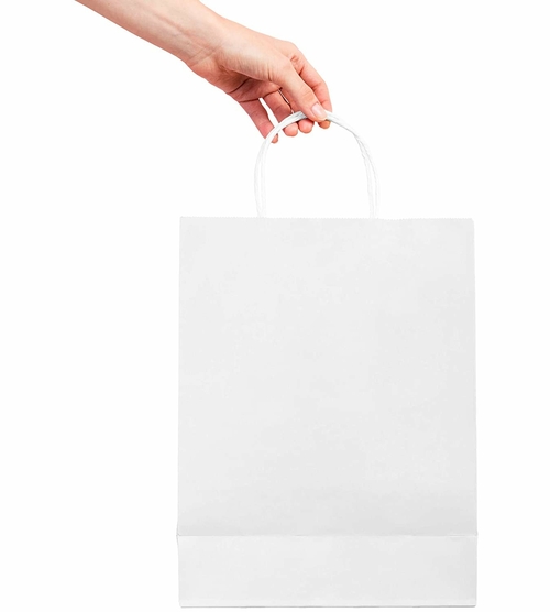 Pack of 250 Paper Shopping Bags 8 x 4.75 x 10.5. White Kraft Carry-Out