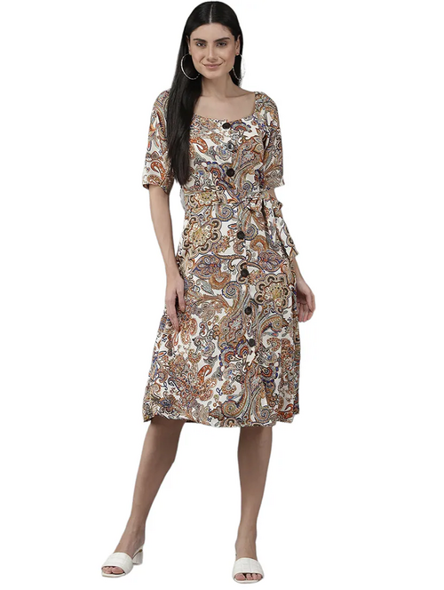 Women A-line Brown Dress (Size L)