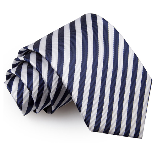 Thin Stripe Classic Tie - White & Navy Blue