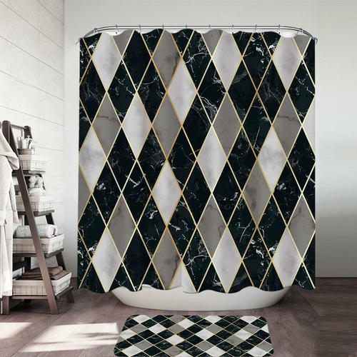 Black and Grey Geometric Shape Marble Shower Curtain