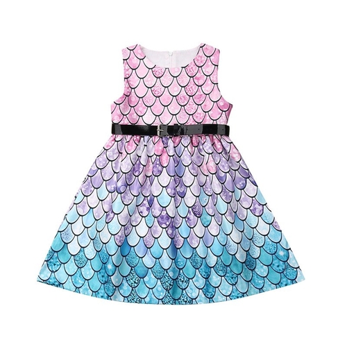 4-11Y Summer Kids Girls Scale Print Sundress