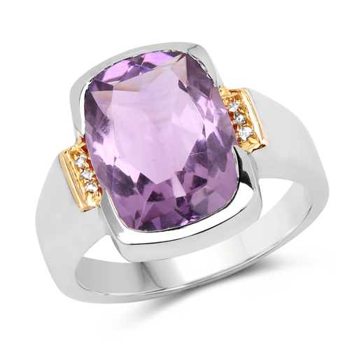 Two Tone Plated 5.88 Carat Genuine Amethyst & White Topaz .925