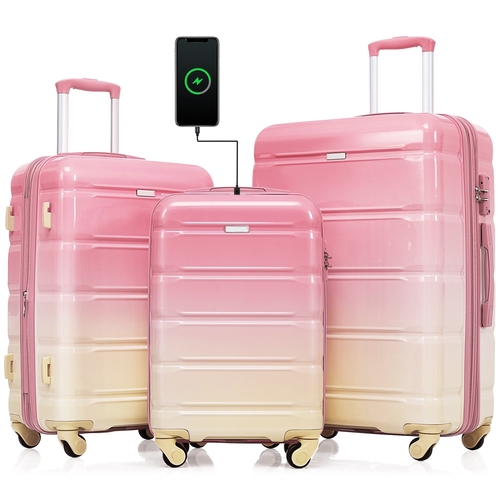 Luggage Set of 3, 20-inch with USB Port, Airline Certified Carry-on