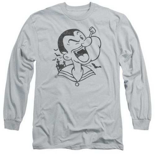 Popeye-Vamp Pop Long Sleeve Adult 18-1 Tee, Silver - 2X