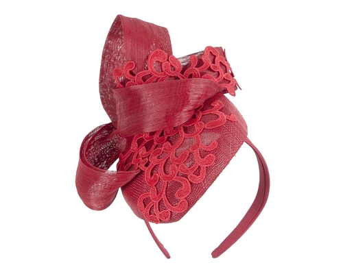 Stunning red pillbox fascinator with lace