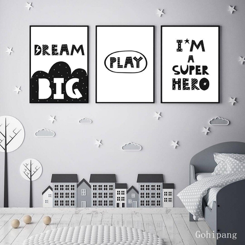 White and Black Nursery Posters with Quote Canvas