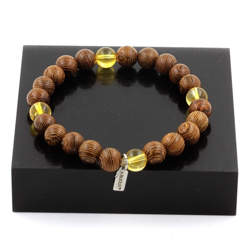 Citrine + Wood Bracelet 8 mm Beads.