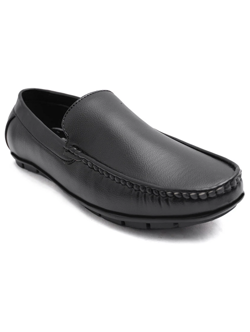 men plain black slip on loafers (Size-9) (Color-BLACK)