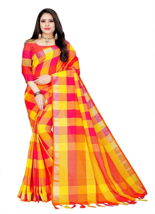 Generic Women's Cotton Saree (Multi, 5-6 Mtrs)