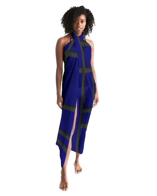 Sheer Sarong Swimsuit Cover Up Wrap / Geometric Dark Blue and Black