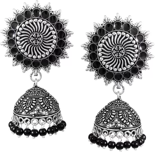 Women's Oxidised Silver plated Red beaded jhumka Jhumki Afghani