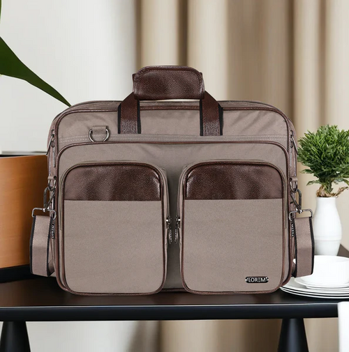 LOREM Grey & Brown Color PVC Coated Fabric 28L Messenger Bag For Men