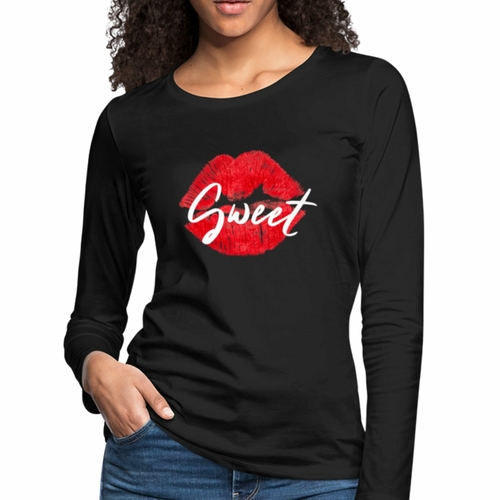 Womens Graphic Tee - Sweet Kiss Red Lipstick Long Sleeve T-shirt