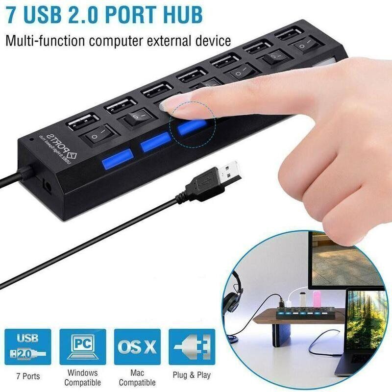 Adaptador divisor de concentrador USB 2.0 / 3.0 de 7 puertos de alta velocidad para PC portátil Mac - Imagen 14 de 14