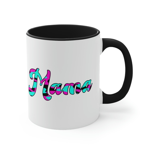 Two-tone Accent Ceramic Mug 11oz - Pink White Blue Abstract Mama