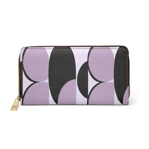 Zipper Wallet - Geometric Lavender and Black Pattern