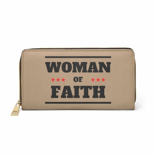 Womens Wallet, Zip Purse, Light Brown & Black Woman of Faith