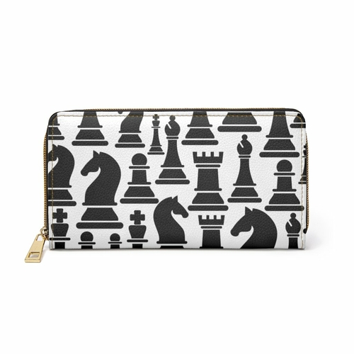 Womens Wallet, Zip Purse, Black & White Chess