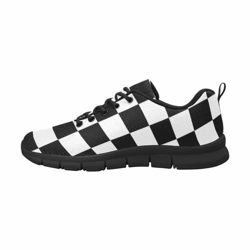 Sneakers for Women, Black and White Plaid Checker Print - Running