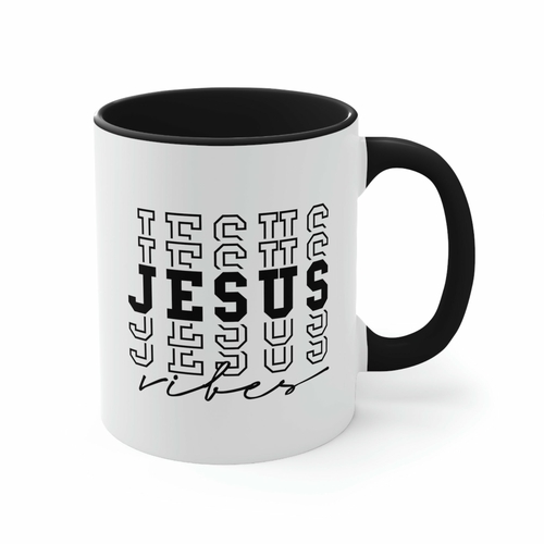 Two-tone Accent Ceramic Mug 11oz, Jesus Vibes Christian Inspiration