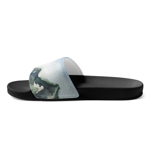 Mens Slide Sandals - Green Mountainside Nature Landscape Blue Sky